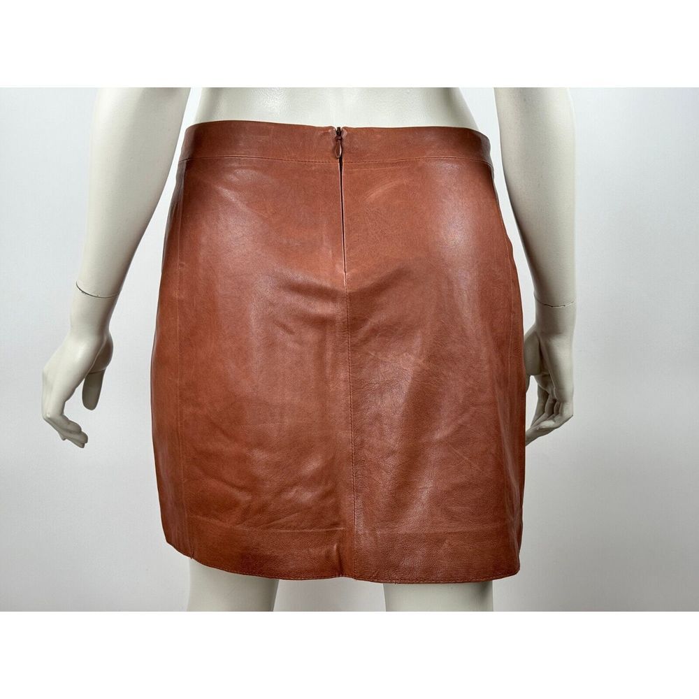Vince Leather Mini Skirt Women 2 EUC Zip Closure Lined Brown PleatedFront Pocket